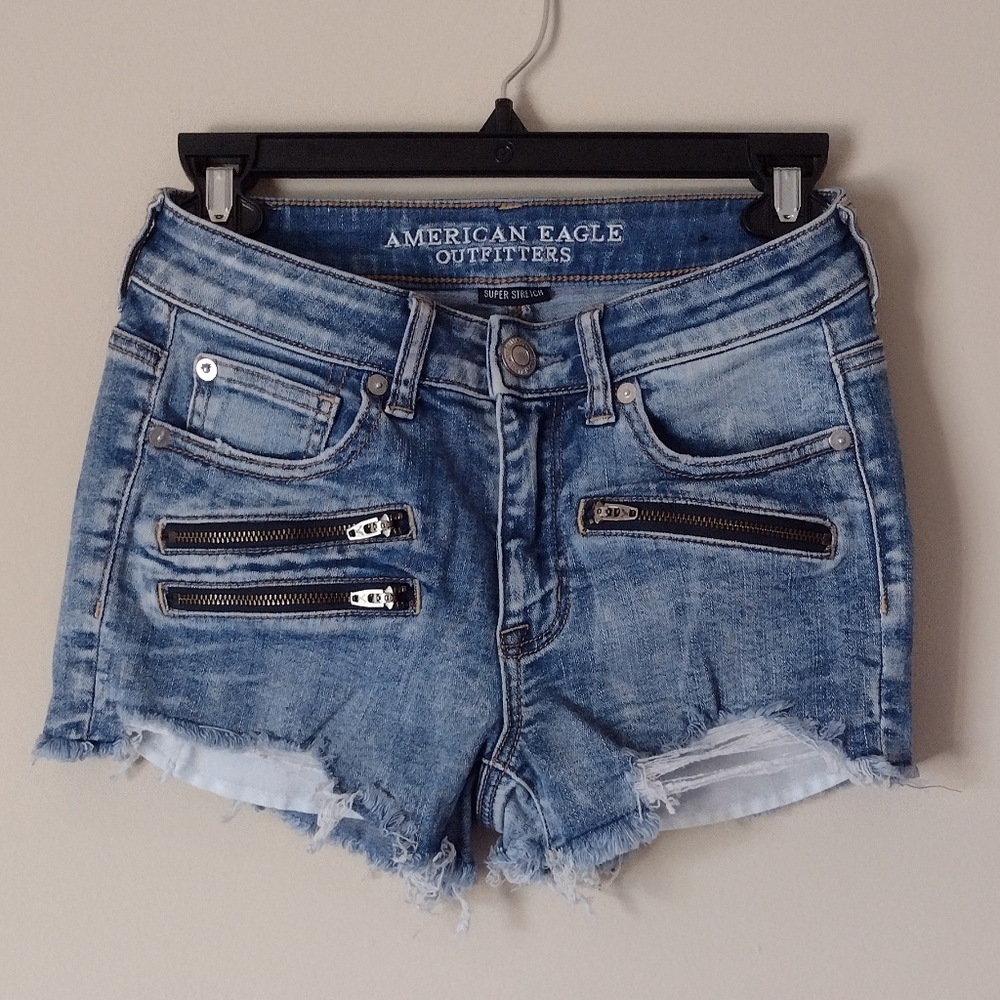 American Eagle Outfitters Hi Rise Shortie Blue Denim Shorts Size 2